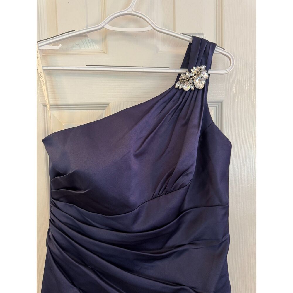 David's Bridal Navy One-Shoulder Formal Gown Sz. 10 NWT Rhinestone Maxi Dress - Picture 11 of 11